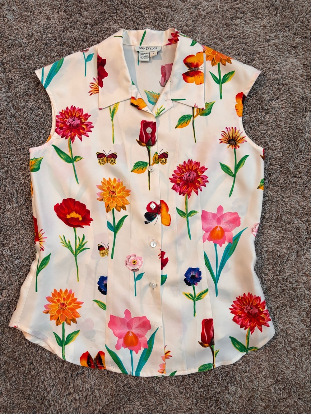 100% Silk Botanical Floral Blouse Garden Party Cottagecore Coquette Top Size M - Picture 2 of 8
